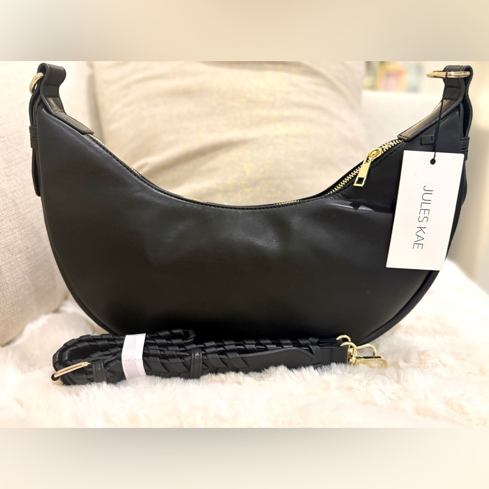SOLD // NWT 🌙 Jules Kae • Zola Black Vegan Leather Half Moon Shoulder Crossbody - Picture 2 of 16